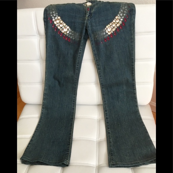 Swarovski Crystal Adorned Jeans 25-26. Soft flare - Picture 5 of 8
